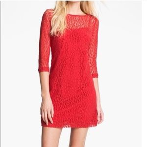 Trina Turk Red Lace 3/4 Sleeve Dress